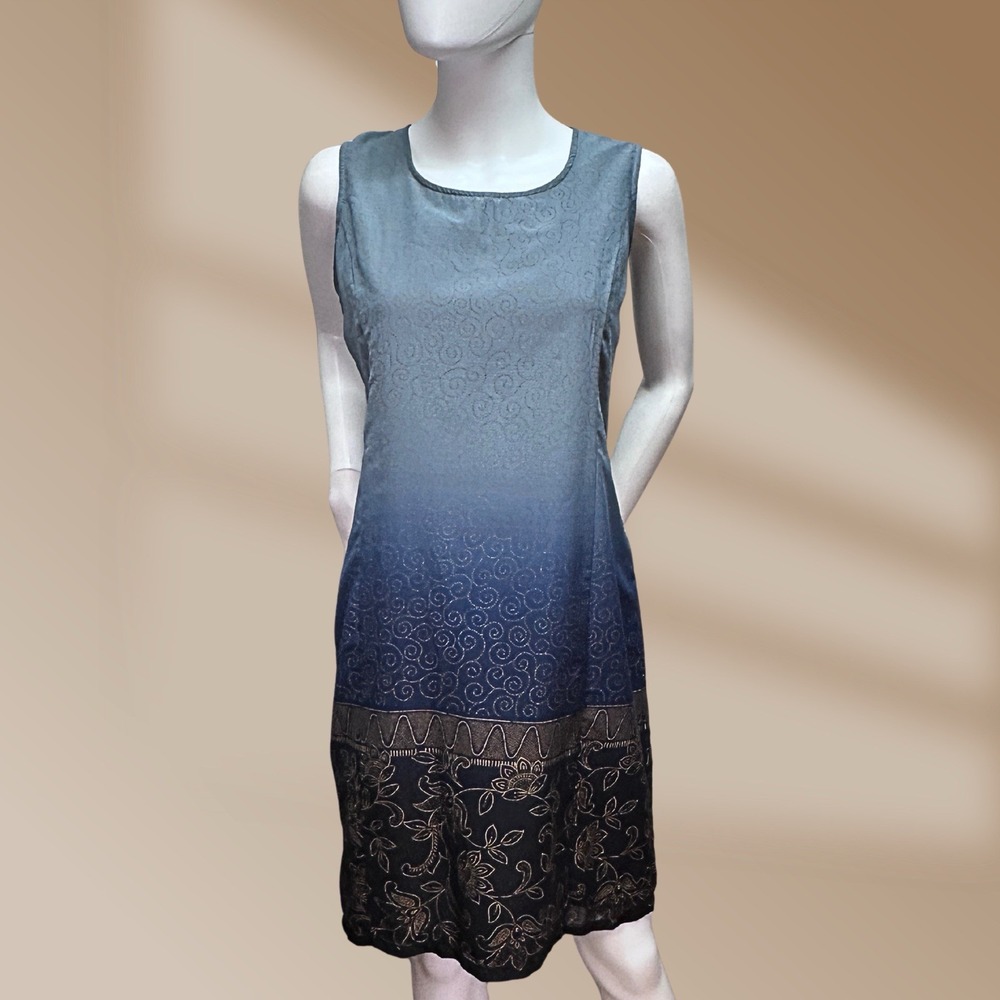 Sag Harbor Women's Blue Ombre Knee Length Sleeveless Tank Dress Size 14
